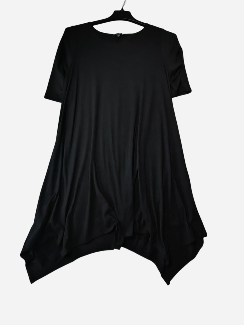 Black Short Sleeve Handkerchief Hem Tunic by
